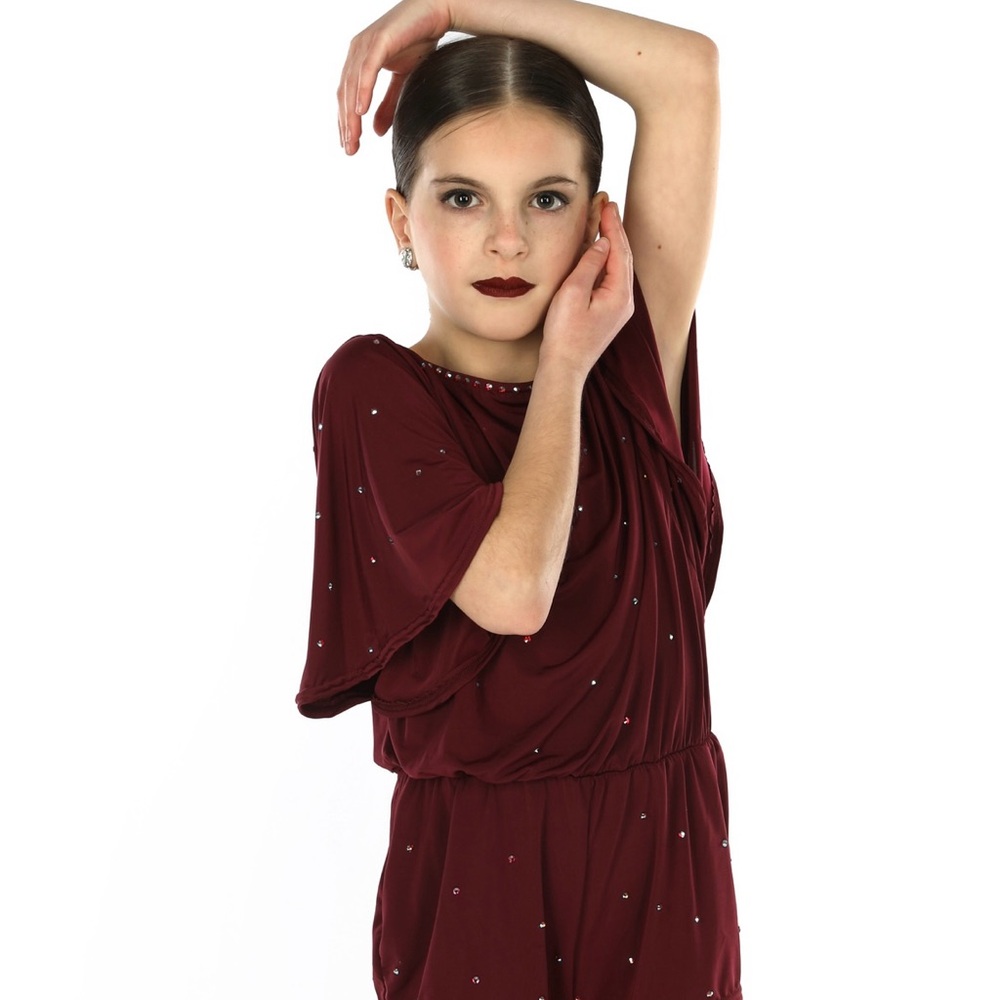 Weissman maroon romper with Rhinestone Accents